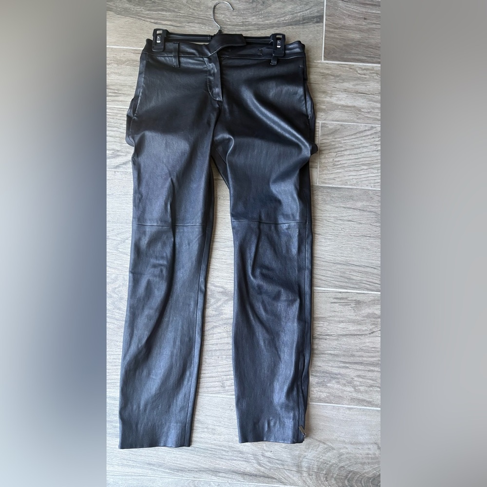 Brunello Cucinelli Black Soft Leather Skinny Cropped Pants US 6